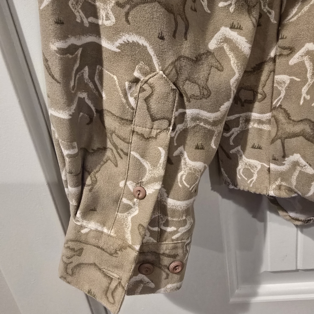 Christopher & Banks Tan Button-Up Shirt with White Horse Print Sz M - Picture 4 of 4